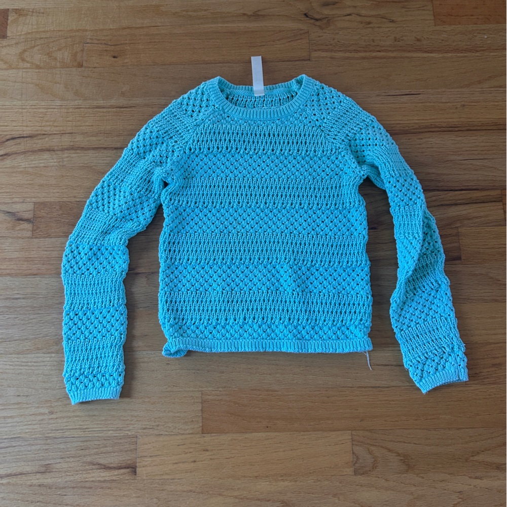 Light Blue Crochet Knit Girls Sweater
